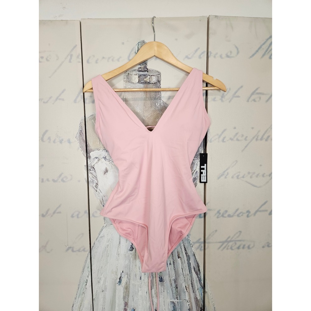 NWT TA3 Plungey One Piece Swimsuit Large Short Light Pink Lace Up Corset
